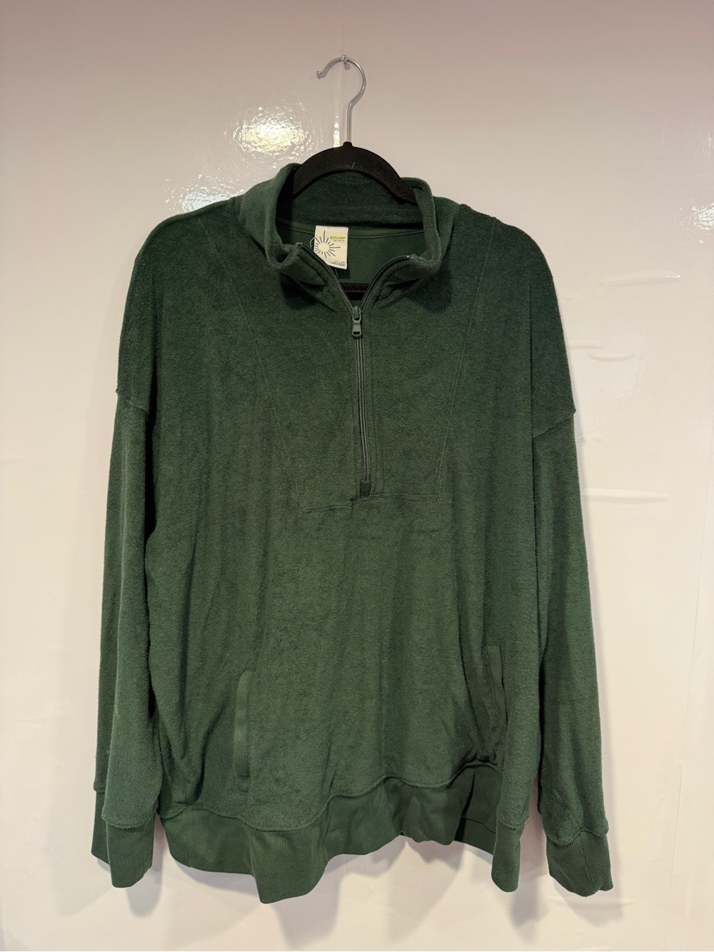 Aerie Terry cloth Half-Zip Fleece Pullover Sweatshirt - Forest Green